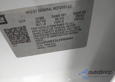 2020 Chevrolet Malibu Fwd Lt z USA, uszkodzony, nr VIN 1G1ZD5ST2LF055690